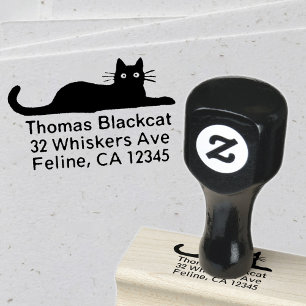 Black Cat Return Address Rubber Stamp