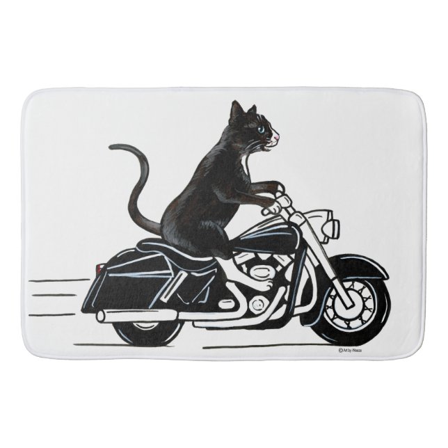 Black Cat Riding A Motorcycle Bath Mat (Front)