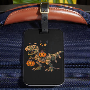 Black Cat Riding Mummy T-Rex – Cute Halloween Dino Luggage Tag