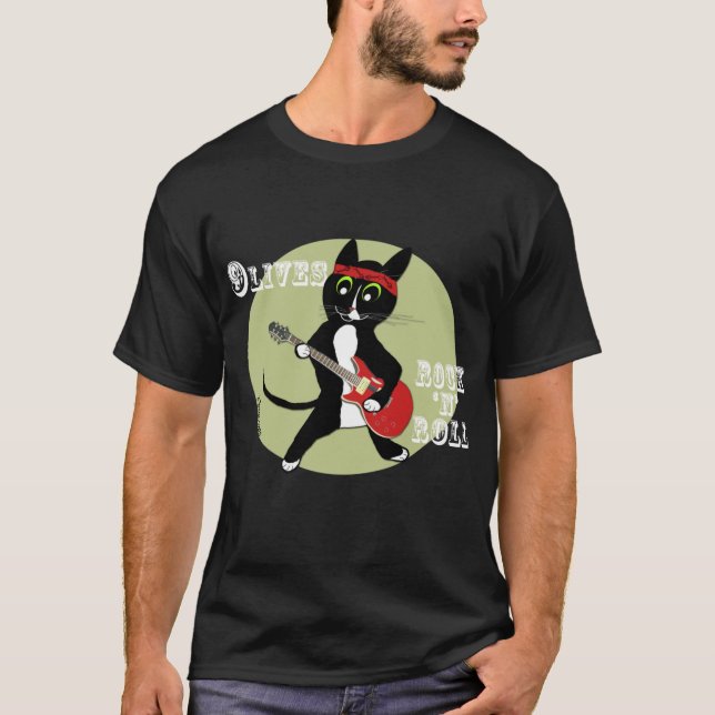 Black cat Rock n Roll men's black tshirt (Front)