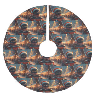Black Cat Roller Coaster Christmas Brushed Polyester Tree Skirt