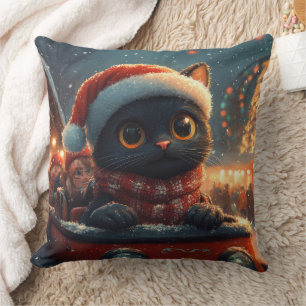 Black Cat Roller Coaster Christmas Cushion