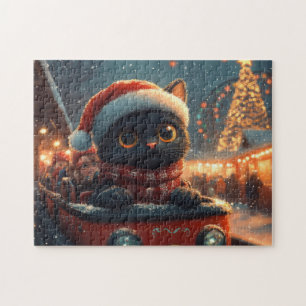 Black Cat Roller Coaster Christmas Jigsaw Puzzle