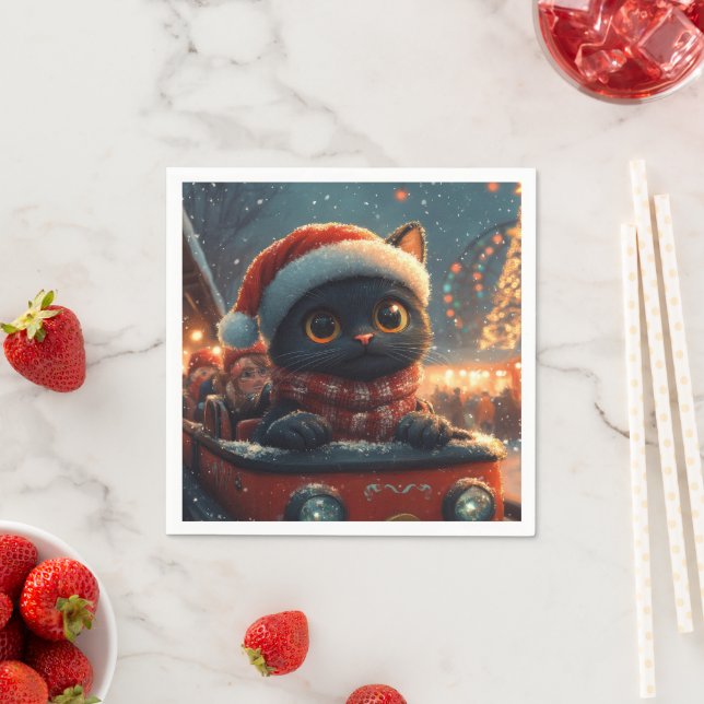 Black Cat Roller Coaster Christmas Napkin (Insitu)