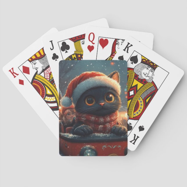 Black Cat Roller Coaster Christmas Playing Cards (Back)