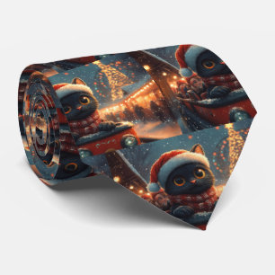 Black Cat Roller Coaster Christmas Tie