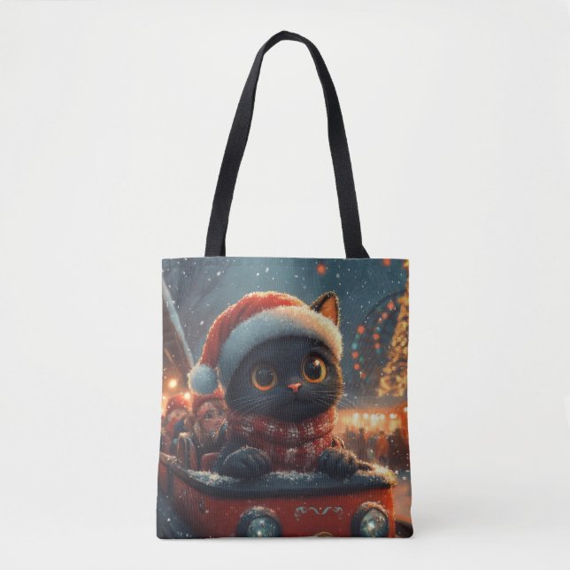 Black Cat Roller Coaster Christmas Tote Bag (Front)