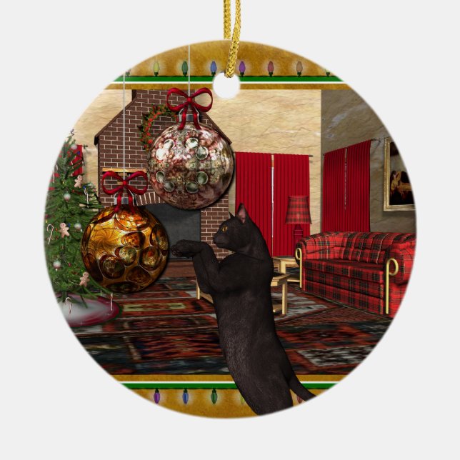 Black Cat - Round Christmas Ornament (Front)