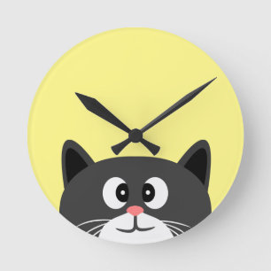 black Cat Round Clock