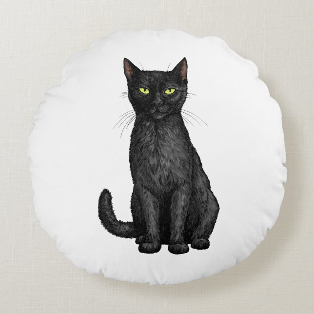 Black cat round cushion (Front)