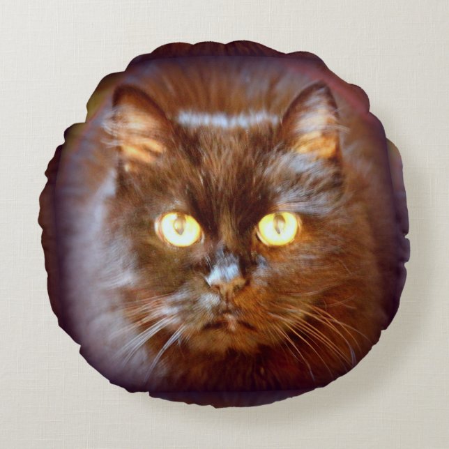 black cat round cushion (Front)