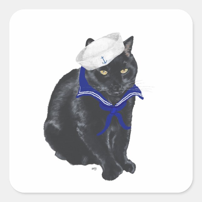Black Cat Sailor Square Sticker (Front)