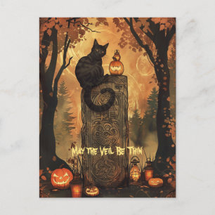 Black Cat Samhain Halloween Greeting Card