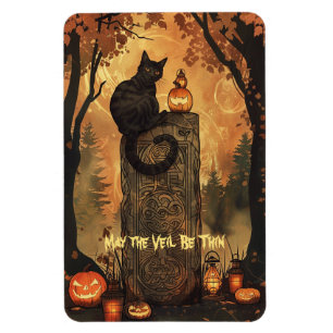 Black Cat Samhain Halloween Greeting Card Magnet