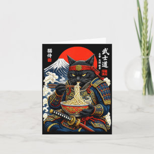 Black Cat Samurai Eats Ramen Funny Japanese Feline Card