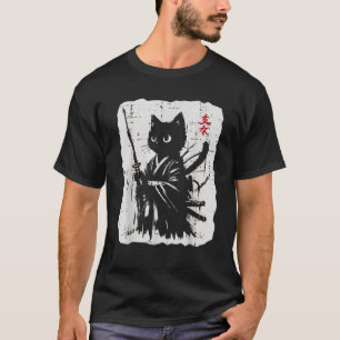 Black Cat Samurai Japanese Katana Kimono Art Women T-Shirt