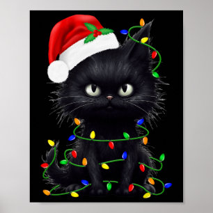 Black Cat Santa Christmas Family Matching Pyjamas Poster