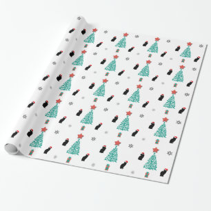 Black Cat Santa Christmas Wrapping Paper