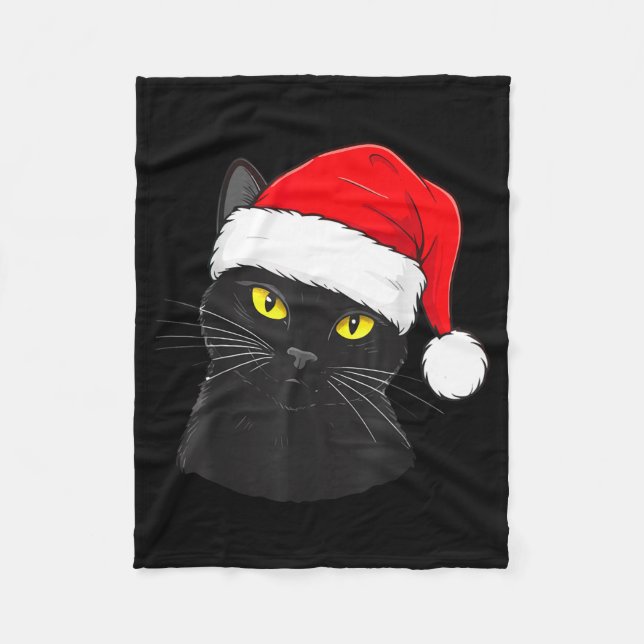 Black Cat Santa Hat Christmas  Fleece Blanket (Front)