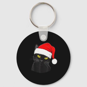 Black Cat Santa Hat Christmas Key Ring