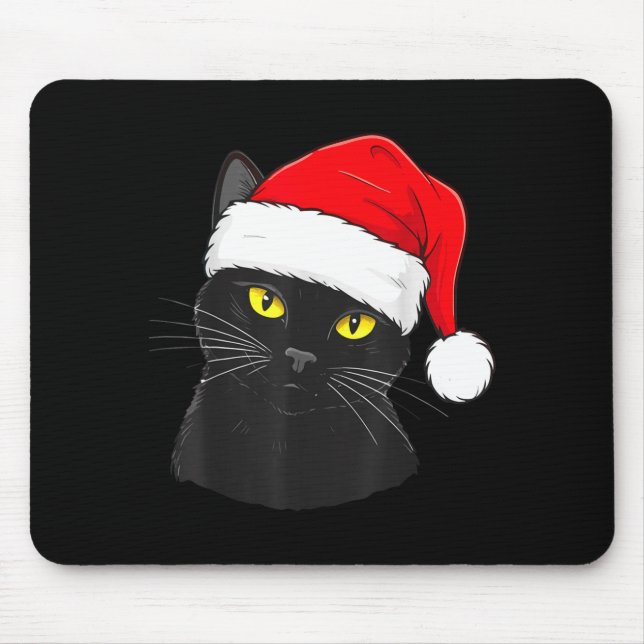 Black Cat Santa Hat Christmas  Mouse Mat (Front)