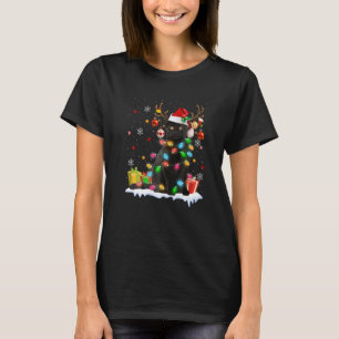 Black Cat Santa Hat Reindeer Christmas Lights Cat T-Shirt
