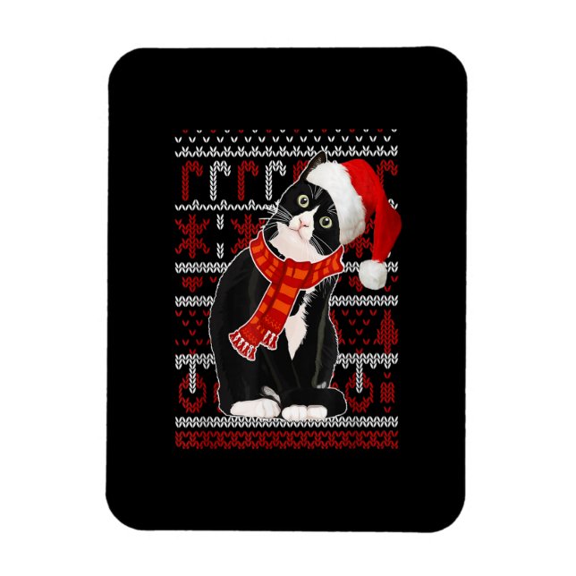Black Cat Santa Hat Ugly Christmas Sweater Cat Lov Magnet (Vertical)
