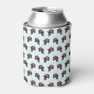 Black Cat Santa Hat Watching TV Retro Vintage Can Cooler