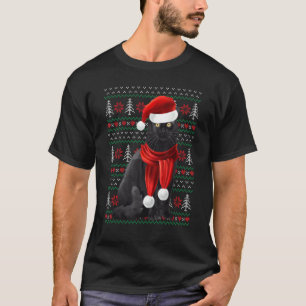 Black Cat Santa Hat Xmas Tree Lights Ugly Christma T-Shirt