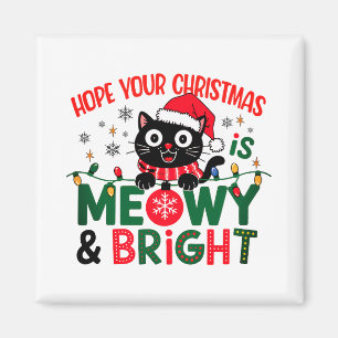 Black Cat Santa Meowy & Bright Christmas Magnet
