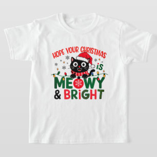 Black Cat Santa Meowy & Bright Girls' Christmas T-Shirt