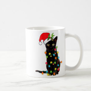 Black Cat Santa Tangled Up In Christmas Lights _1 Coffee Mug
