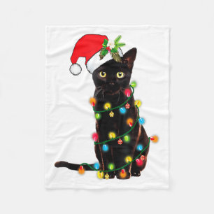 Black Cat Santa Tangled Up In Christmas Lights _1  Fleece Blanket
