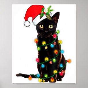 Black Cat Santa Tangled Up In Christmas Lights _1  Poster