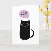Black cat saying Hello Card (Yellow Flower)