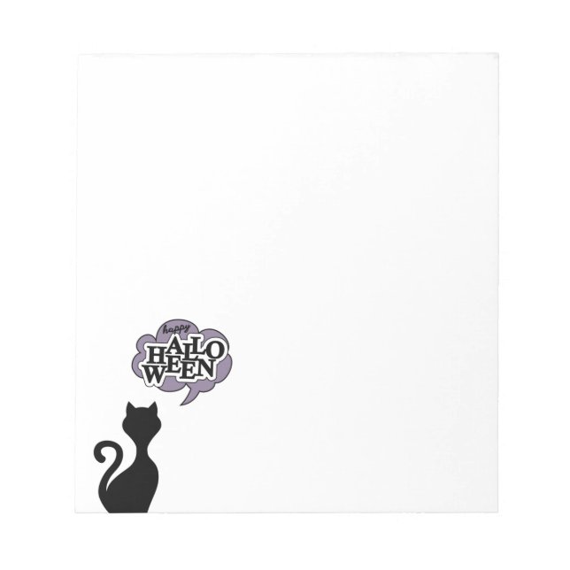 Black cat says happy halloween design notepad (Front)