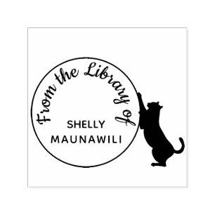 Black Cat Scratching Bookplate From the Library of Self-inking Stamp