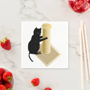 Black Cat Scratching Post Silhouette Napkin