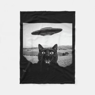 Black Cat Selfie Ufo Alien Funny Gifts For Men Fleece Blanket
