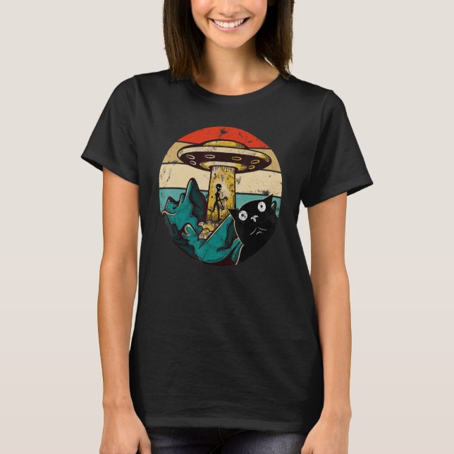 Black Cat Selfie With Alien Retro Sarcastic Kitten T-Shirt (Front)