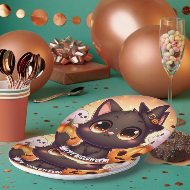 Black Cat Servillets Paper Plate (Multi)