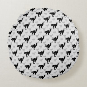 Black Cat Shadow Silhouette Pattern Design Round Cushion
