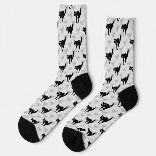 Black Cat Shadow Silhouette Pattern Design Socks