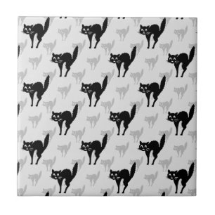 Black Cat Shadow Silhouette Pattern Design Tile