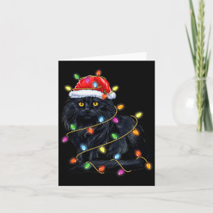 Black Cat Shirt Christmas Lights Funny Santa Cat F Card