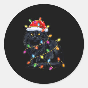 Black Cat Shirt Christmas Lights Funny Santa Cat F Classic Round Sticker
