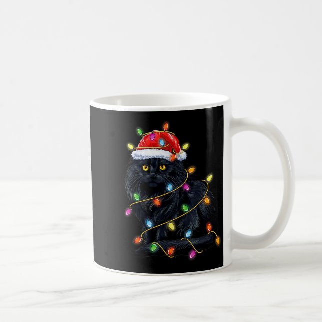 Black Cat Shirt Christmas Lights Funny Santa Cat F Coffee Mug (Right)