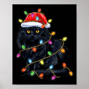 Black Cat Shirt Christmas Lights Funny Santa Cat F Poster