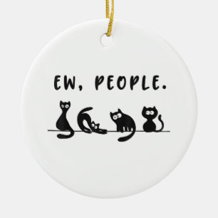 Black cat shirt funny womens ew people meowy cat l ceramic tree decoration