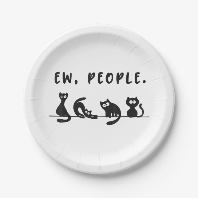 Black cat shirt funny womens ew people meowy cat l paper plate (Front)
